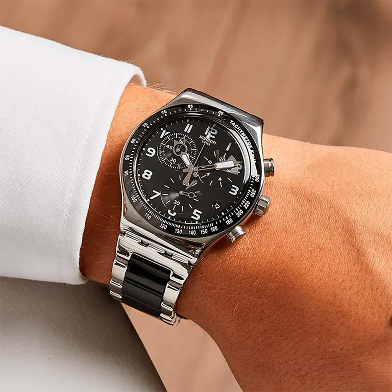 Swatch Speed Up Stainless Steel Black Dial Men's Watch- YVS441G